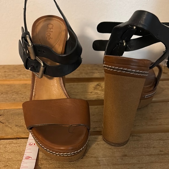 Chloe Brown and Black Wedge Sandals - Picture 5 of 8